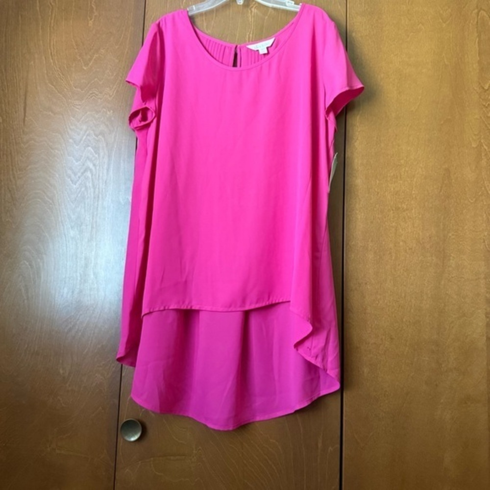 Decree  NWT Malibu Pink Women's Top Hi-Low Hemline, Back Tuck Pleats XL Ret $30